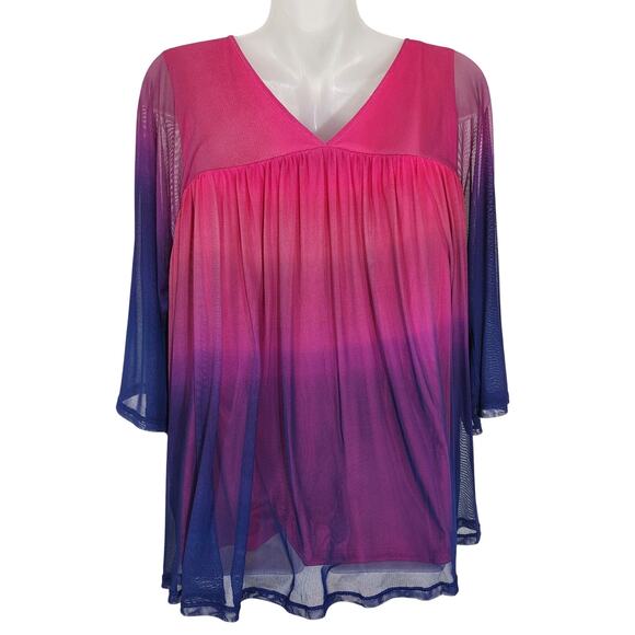 Attitudes by Renee Como Jersey & Mesh Ombre Swing Top Size Medium Evening Lilly - Picture 2 of 11